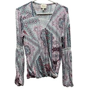 Haute Hippie womens medium faux wrap blouse shirt colorful boho shirt